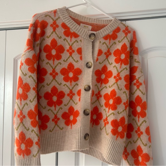 Anthropologie Sweaters - Anthropologie Beige and Orange Floral Cardigan